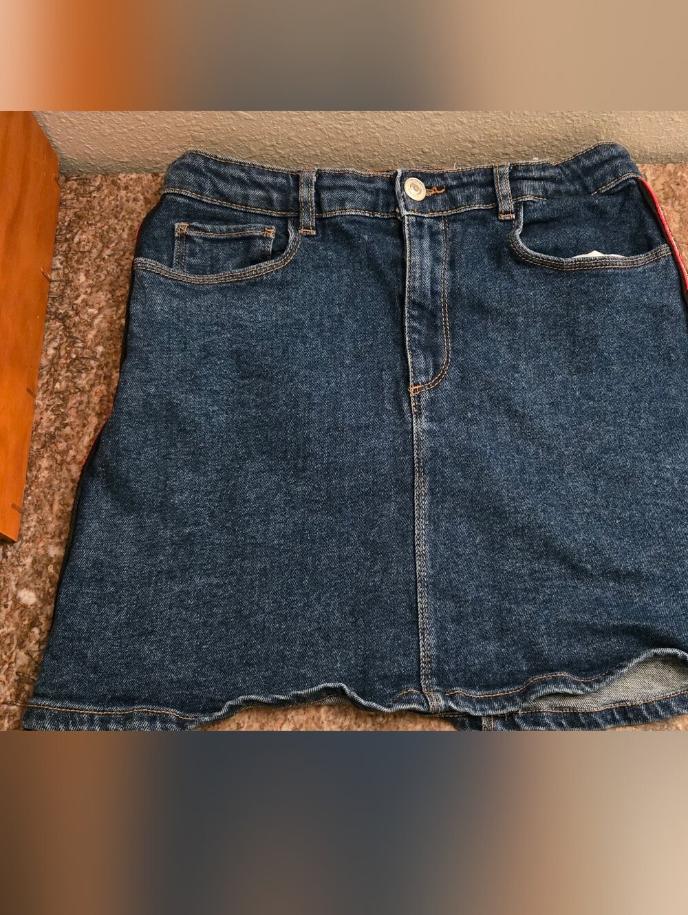 ZARA Kids Girls Blue Denim Mini Skirt with Side Stripe Detail - Size 13-14 Yrs